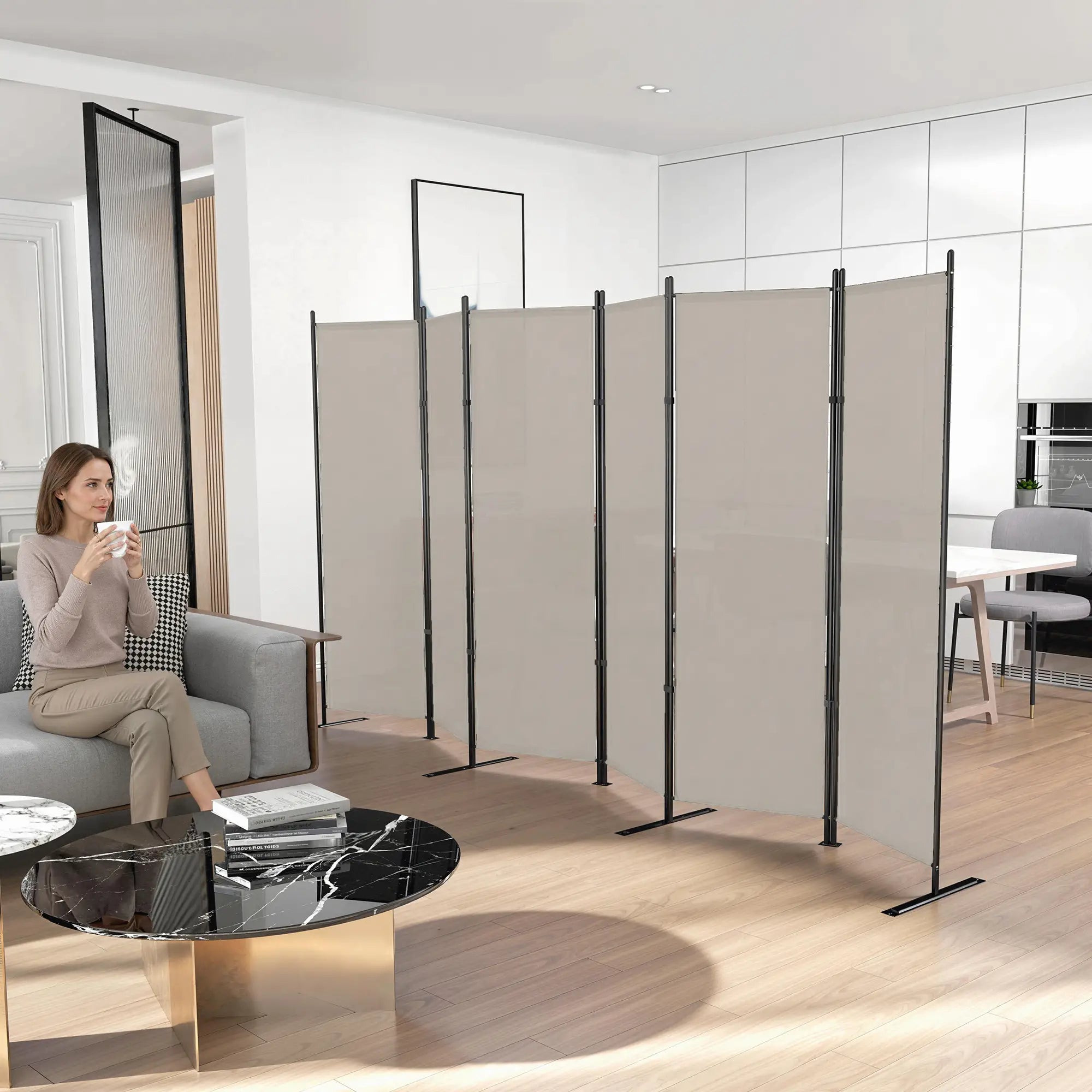 6 Ft Folding Room Divider, Portable Privacy Screen, Beige Room Dividers at Gallery Canada