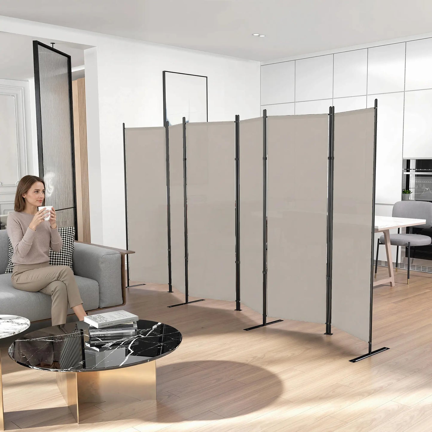 6 Ft Folding Room Divider, Portable Privacy Screen, Beige Room Dividers at Gallery Canada