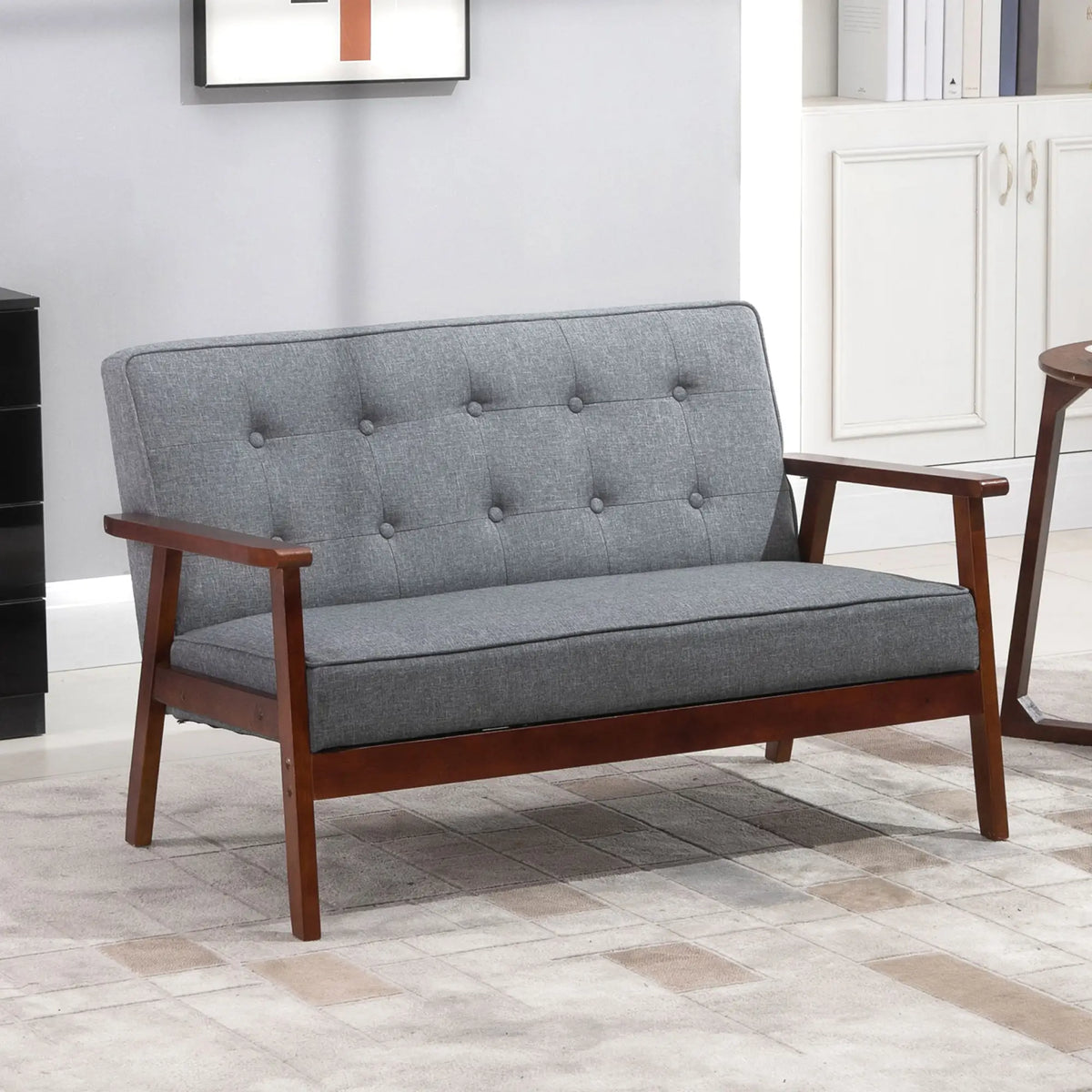 44.5" 2 Seat Sofa, Modern Upholstered Loveseat, Button Tufted Back, Wood Legs, Grey 2-Seater Sofas at Gallery Canada