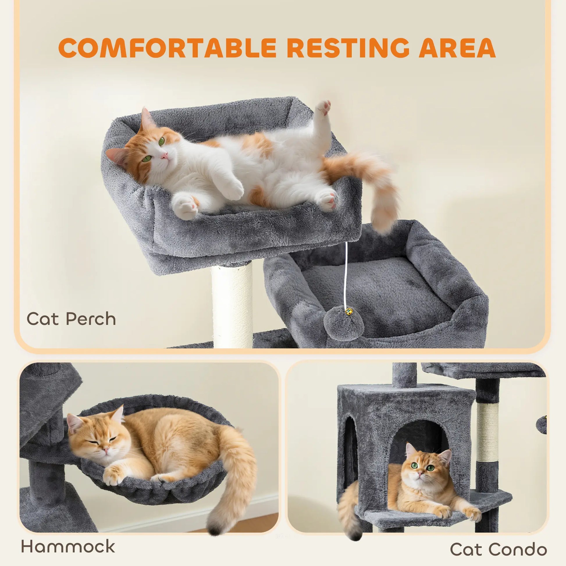 Cat Tree, 70 Inch Multi-Level Tower with Condos, Perches, Hammock, Dark Grey Cat Towers at Gallery Canada