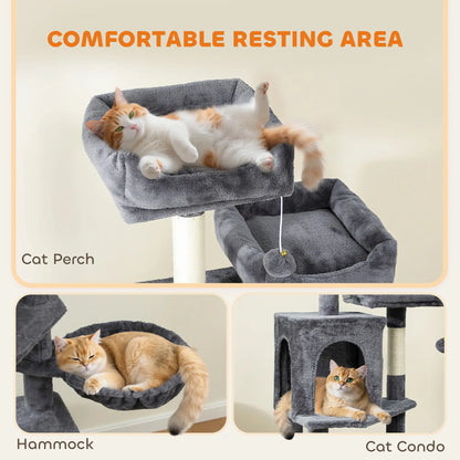 Cat Tree, 70 Inch Multi-Level Tower with Condos, Perches, Hammock, Dark Grey Cat Towers at Gallery Canada