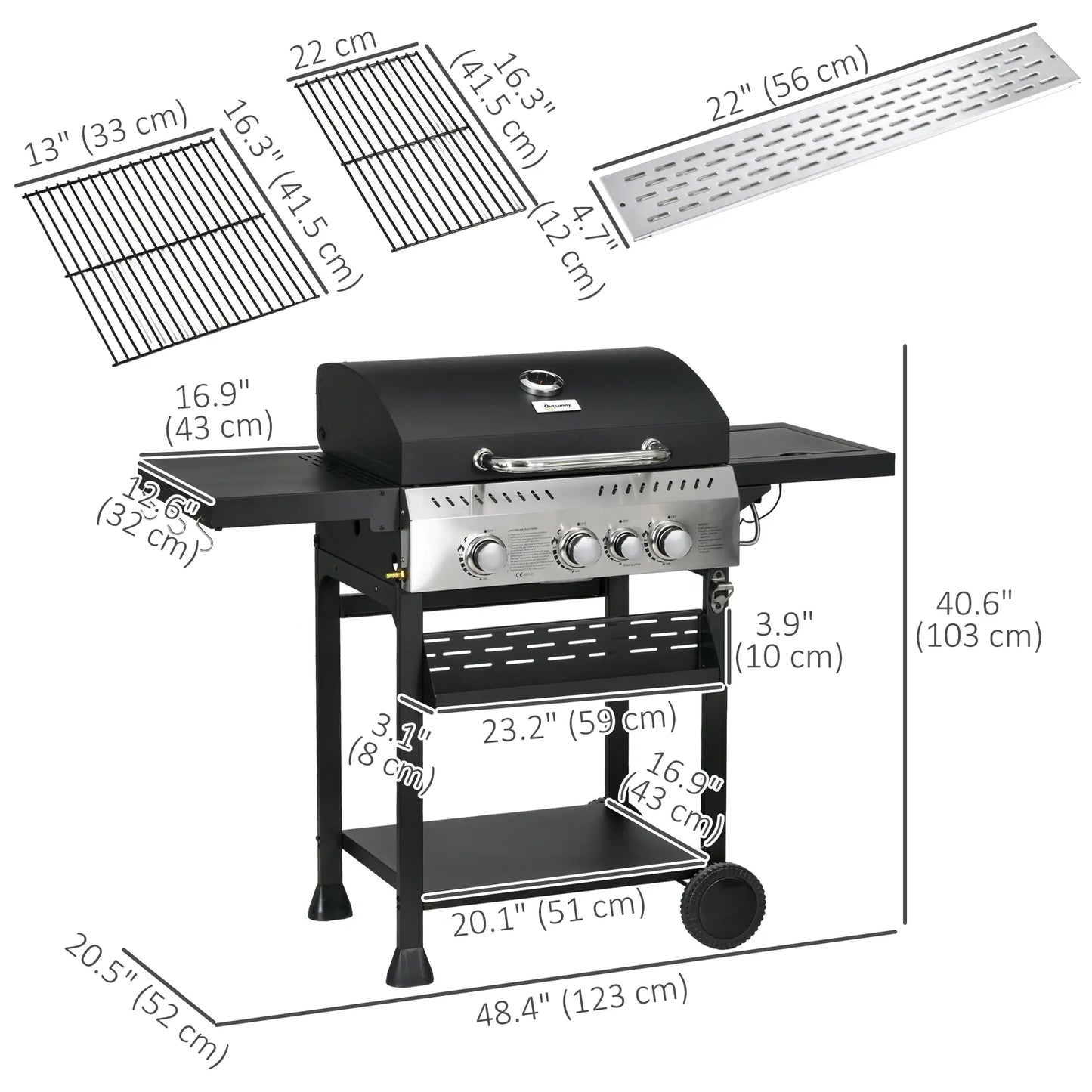 38,000 BTU Propane Gas Grill, 3 Burners, Side Burner, Warming Rack, Black Propane Gas Grills at Gallery Canada