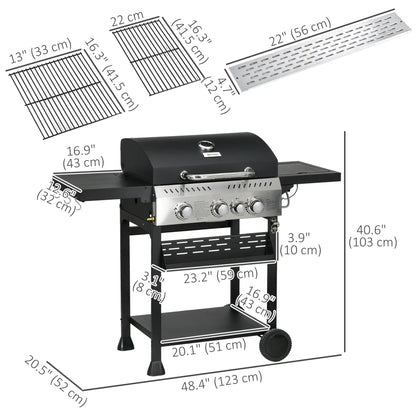 38,000 BTU Propane Gas Grill, 3 Burners, Side Burner, Warming Rack, Black Propane Gas Grills at Gallery Canada