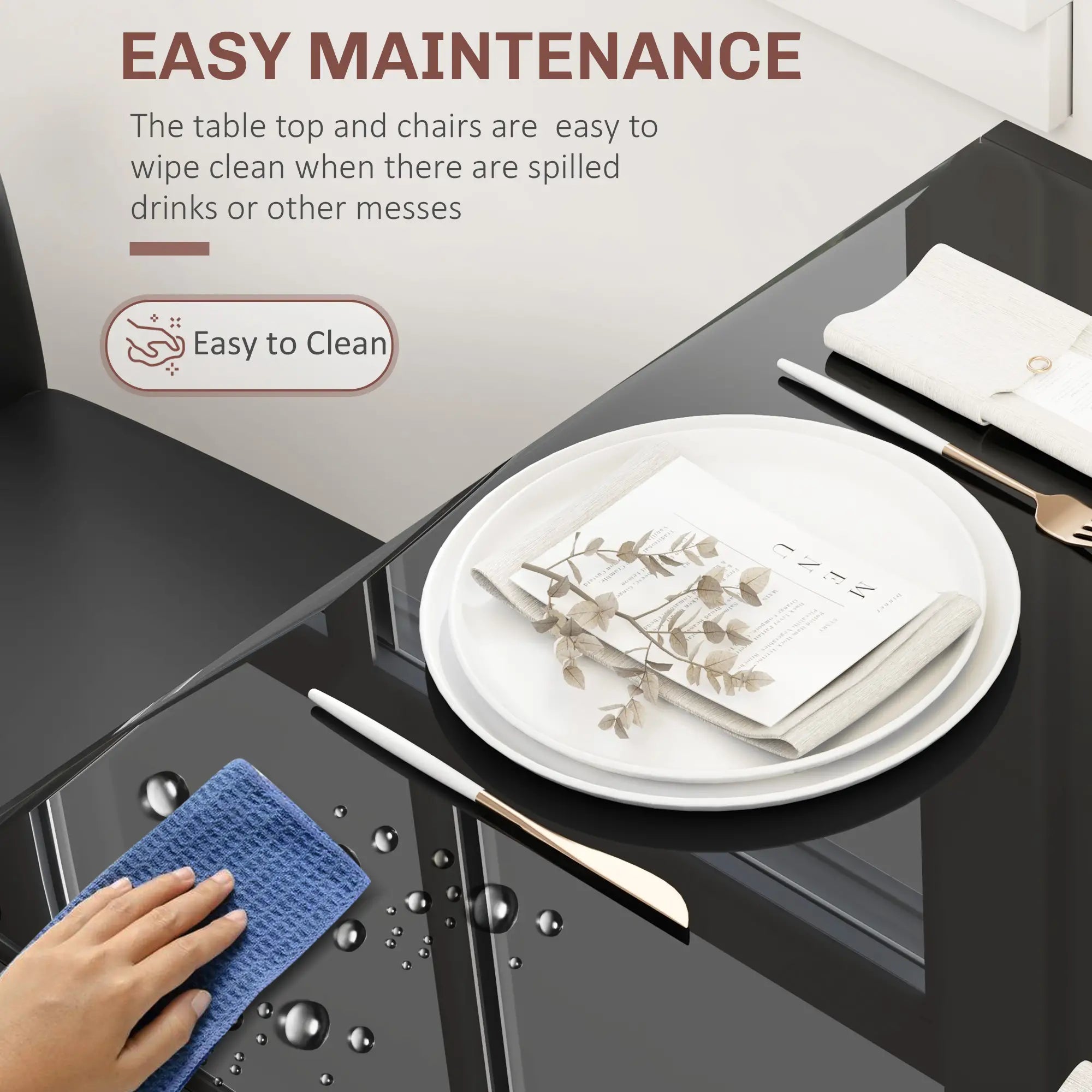 3-Piece Rectangular Glass Dining Table, Metal Frame, Faux Leather Chairs, Black Bar Sets at Gallery Canada