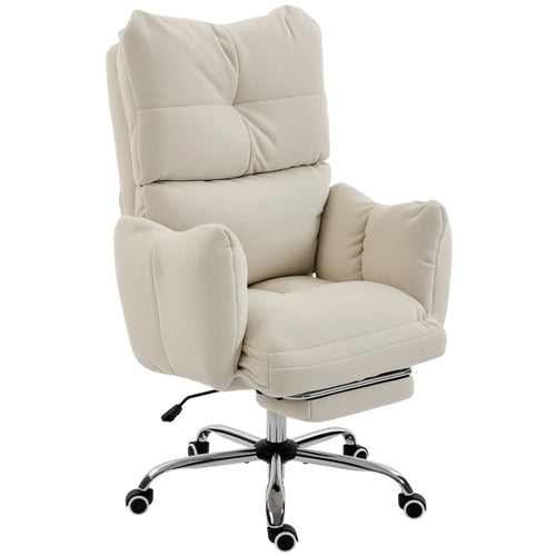 Ergonomic Reclining Office Chair with Foot Rest, Cream