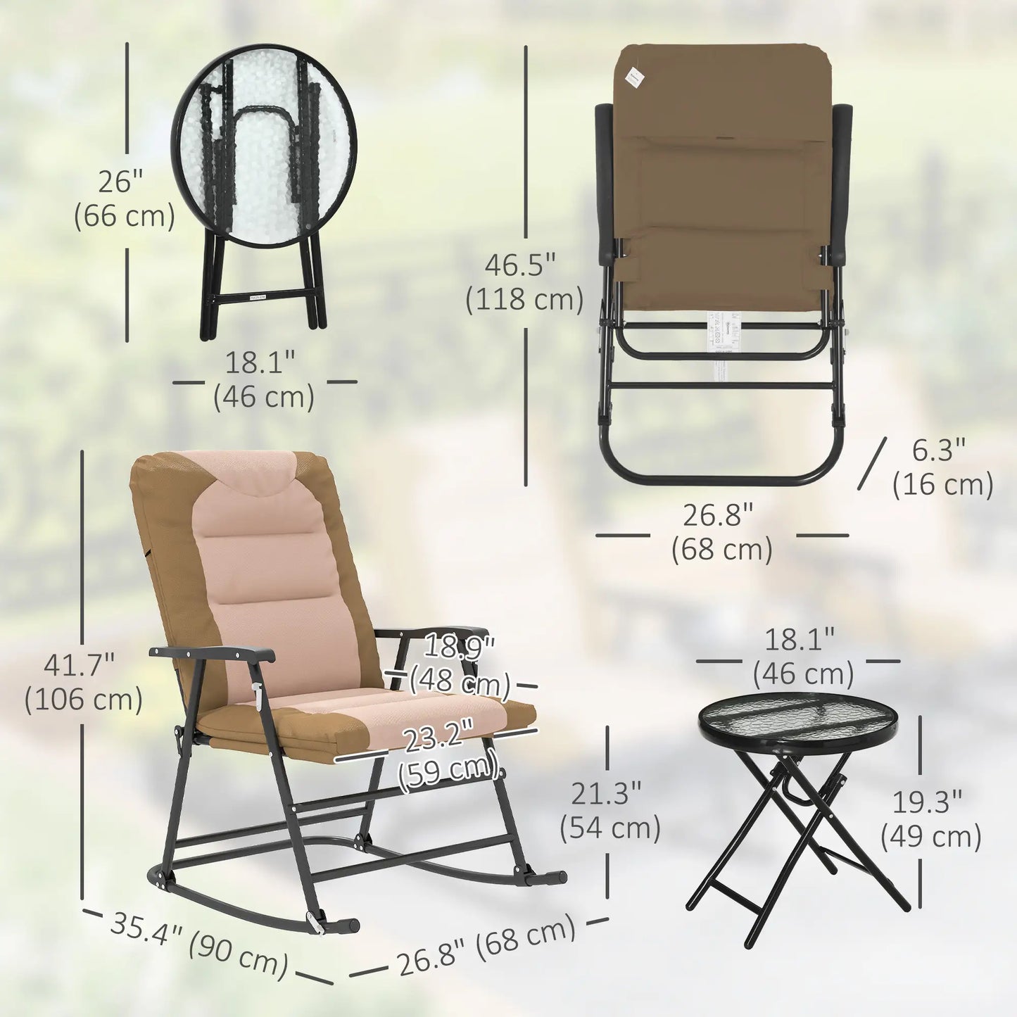 3-Piece Foldable Rocking Chair Set, Light Brown Outdoor Rocking Chairs at Gallery Canada