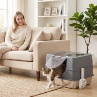 Stainless Steel Cat Litter Box with Lid, High Sided, Scoop Cat Litter Box Enclosures Multi Colour at Gallery Canada