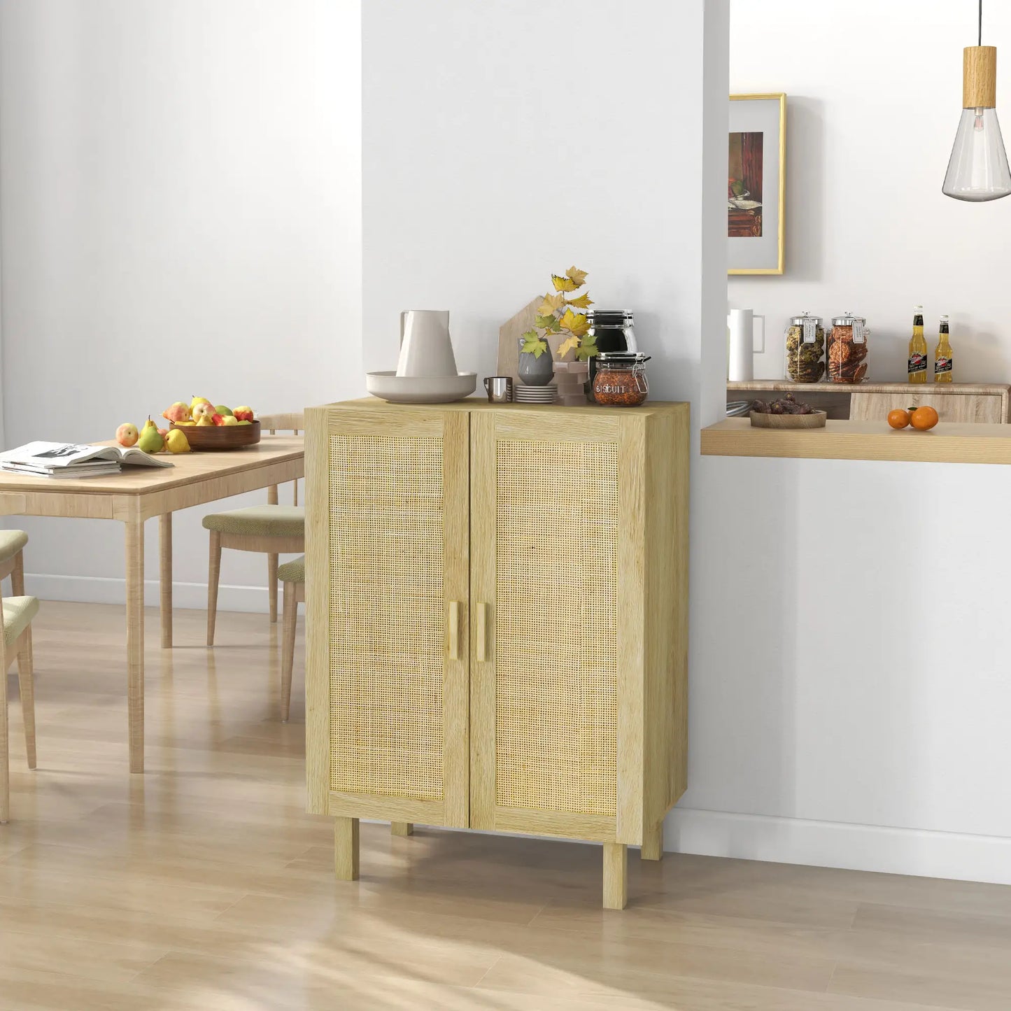 Boho Sideboard With Rattan Doors, Natural