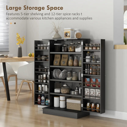 41" Storage Cabinet, 2-Door Kitchen Pantry, 5-Tier Shelving, Black Kitchen Pantry Cabinets at Gallery Canada