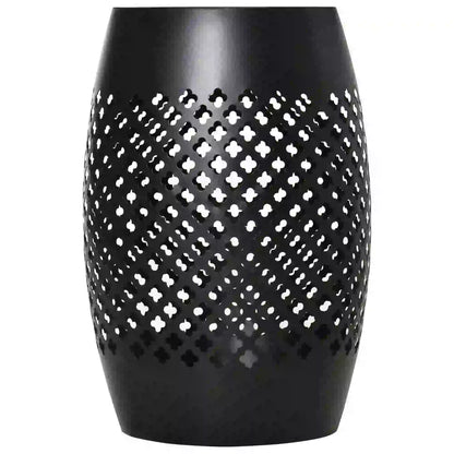 12.5" Steel Round Hollow Drum Side Table, Indoor Outdoor, Black Patio Side Tables Black at Gallery Canada