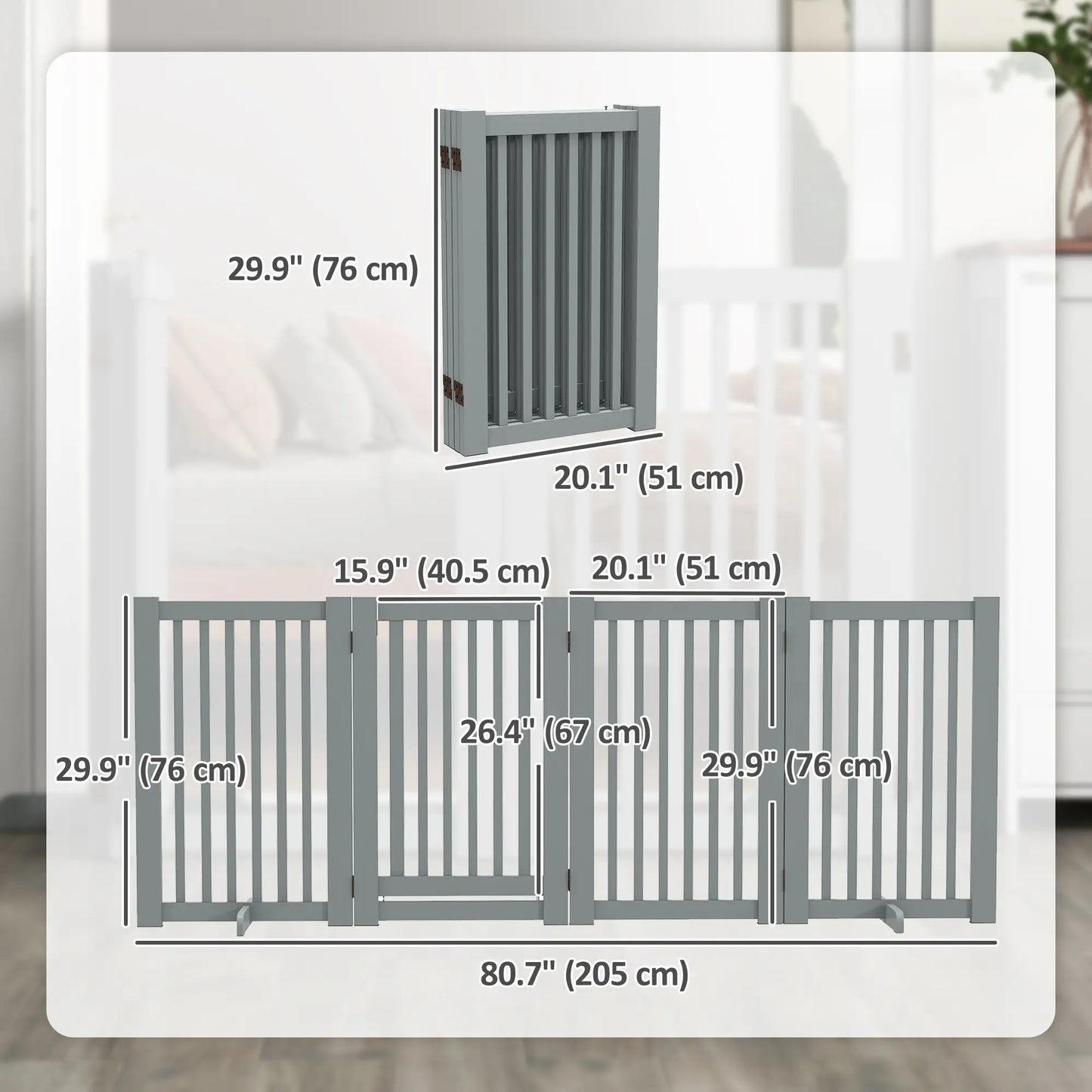 4 Panel Wooden Pet Gate, Free Standing, Open Door, Light Grey Houses, Kennels & Pens at Gallery Canada