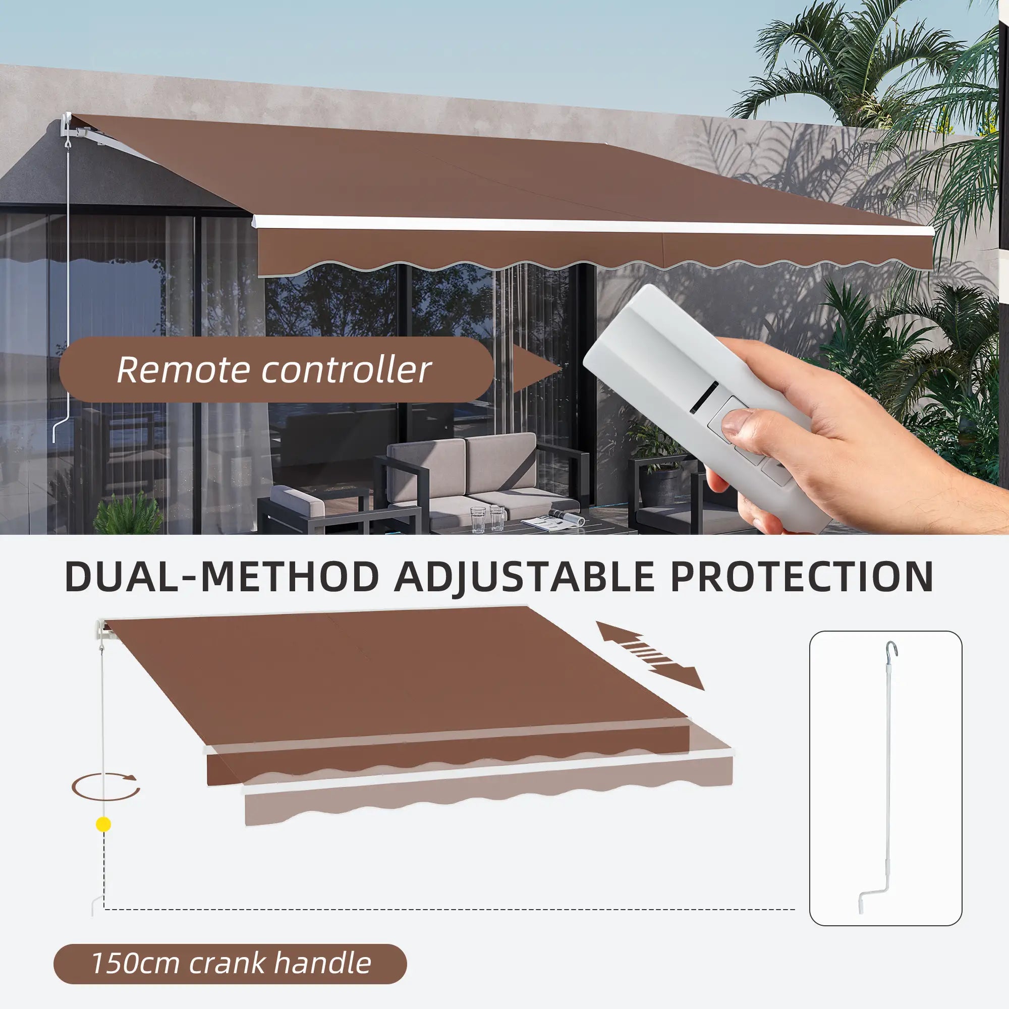 13' x 10' Electric Retractable Awning, Sun Shade Shelter with Remote, Manual Crank, Aluminum Frame Deck Awnings at Gallery Canada