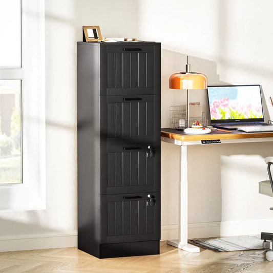 4 Drawer Filing Cabinet with Lock, Adjustable Hanging Bars, Black Office Cabinets & Cupboards Black at Gallery Canada