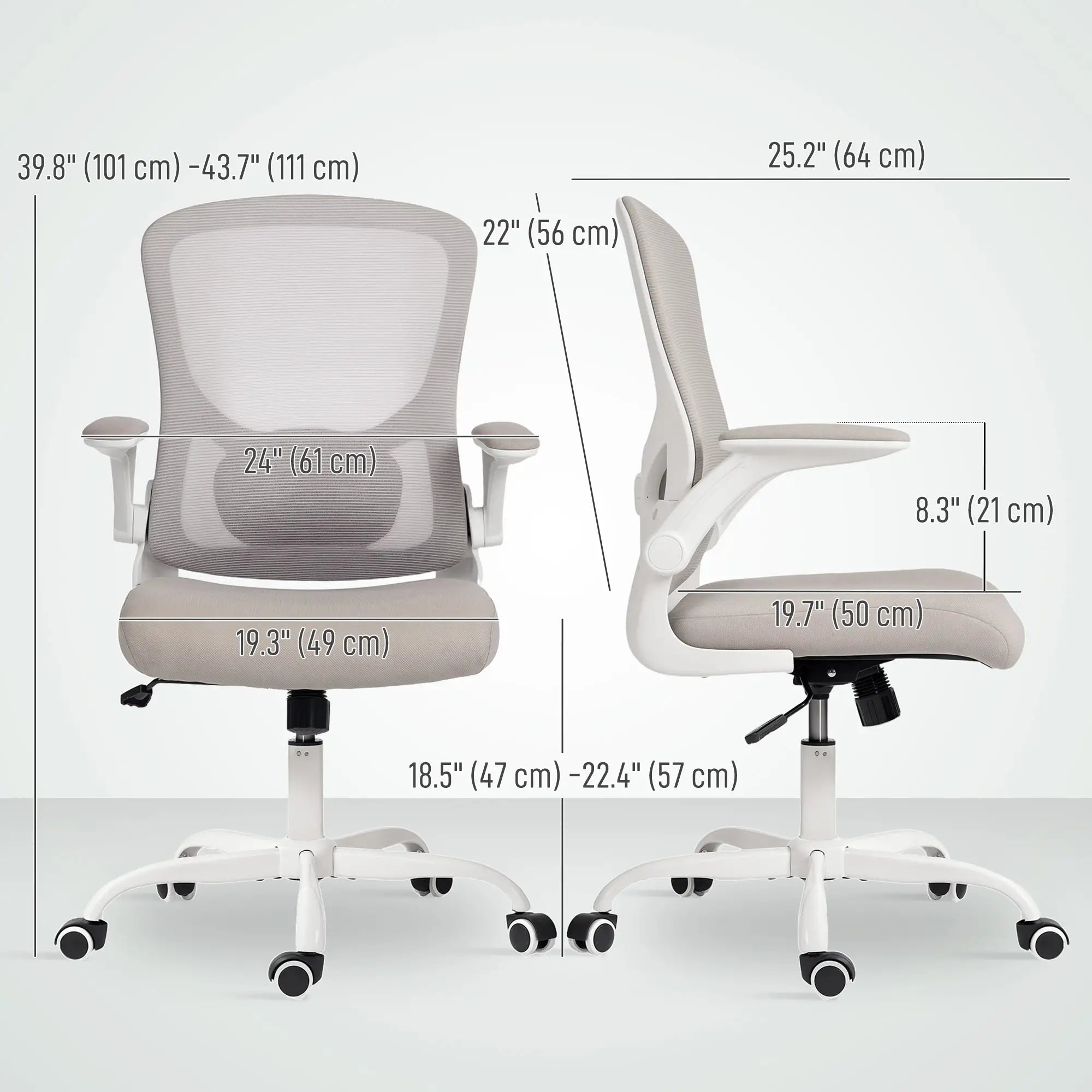 Ergonomic Mesh Office Chair, 4D Lumbar Support, Flip-Up Armrests, Tilt, Grey Task Chairs at Gallery Canada