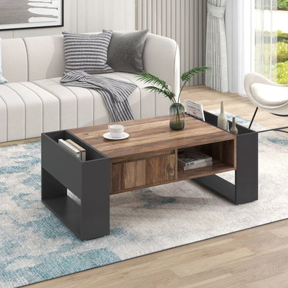 Grain Coffee Table, Double Storage, 43.5" L x 23.5" W x 15.5" H, Grey+Wood Coffee Tables at Gallery Canada