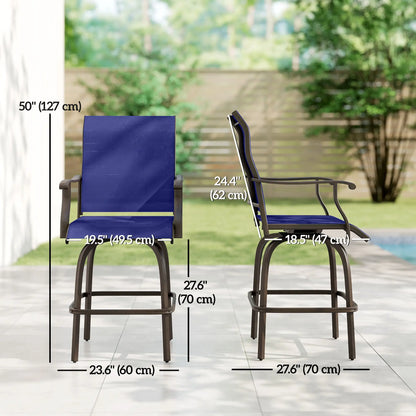 Swivel Bar Stools Set Of 2, Steel Frame, Navy Blue Bistro Sets at Gallery Canada