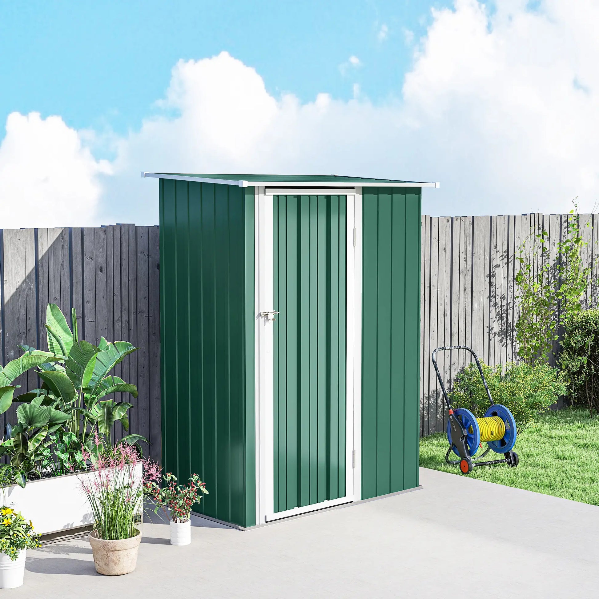 5 x 3ft Outdoor Metal Garden Shed, Sloped Roof, Lockable Door, Green Sheds at Gallery Canada