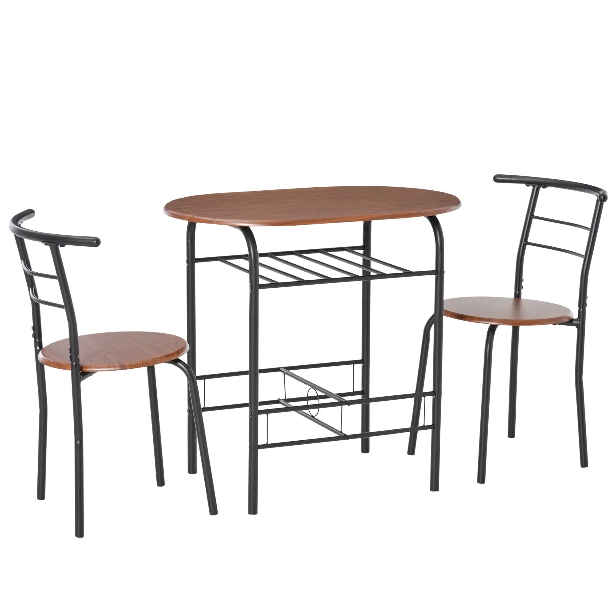 Oval Dining Table Set of 3, Kitchen Table and Chairs with Storage, Natural Bar Sets at Gallery Canada