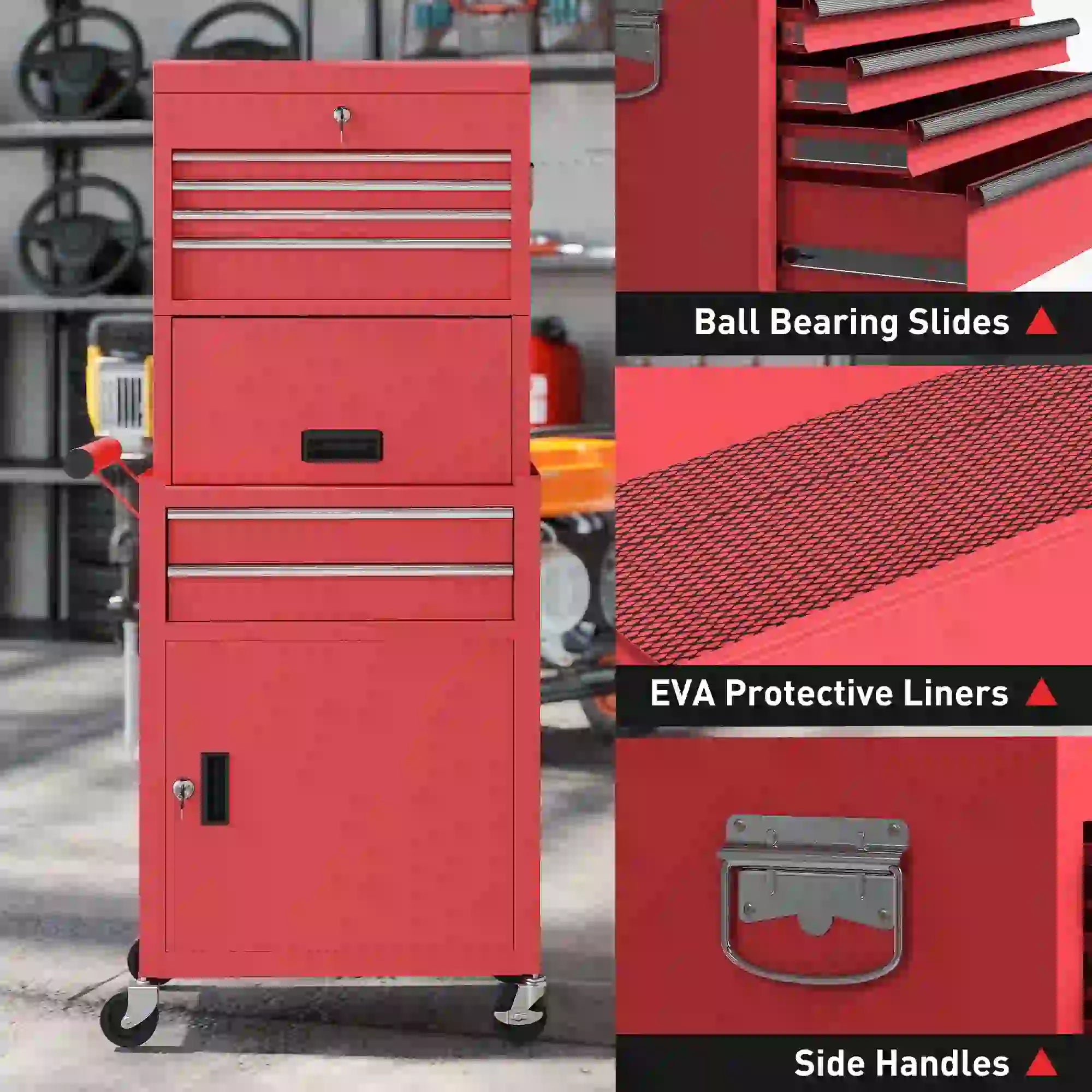 Large Tool Cabinet, 3-in-1 Rolling Chest, Storage Organizer with 6 Drawers, Red Tool Organizers at Gallery Canada
