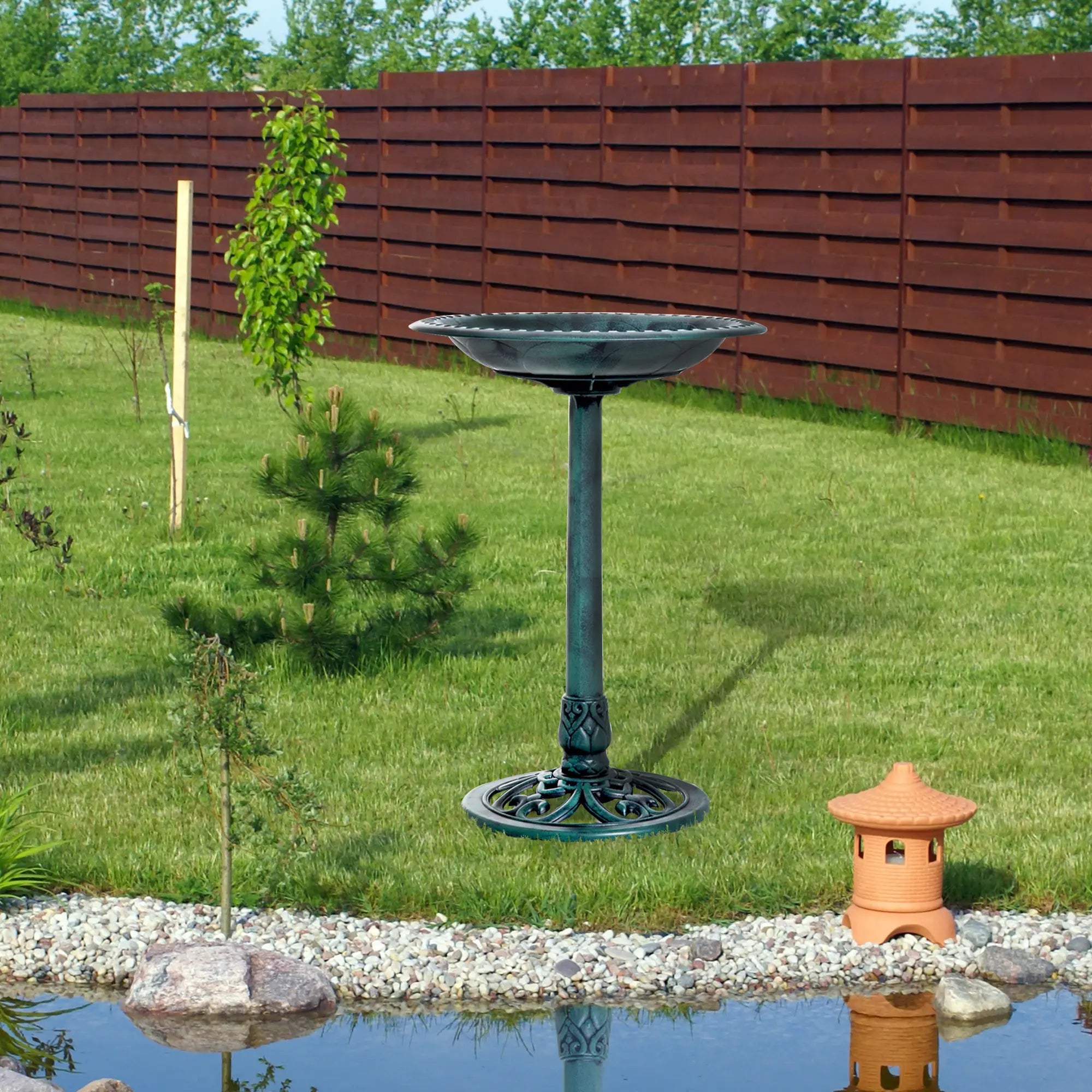27'' Outdoor Resin Bird Bath, Fleur De Lis Pattern, Time-Worn Finish Garden Decor at Gallery Canada