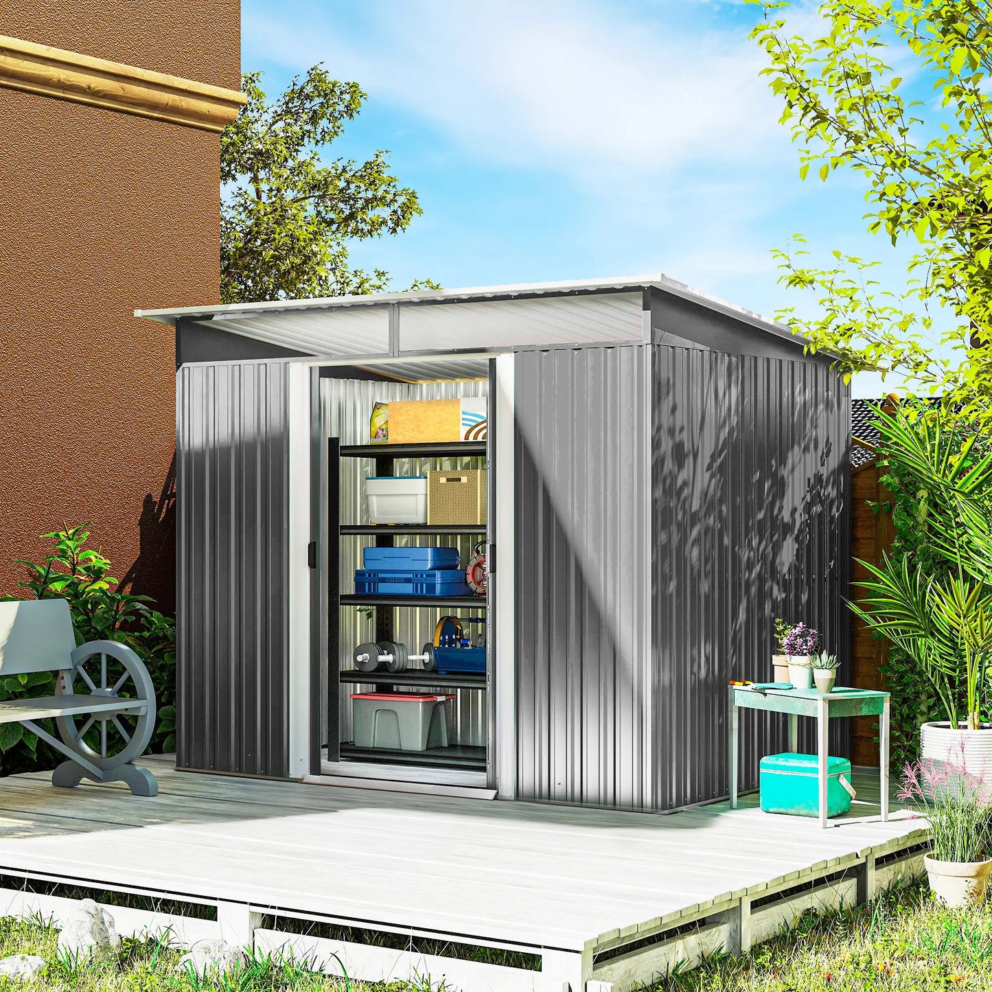 8.5' x 6' Metal Garden Shed, Utility Tool Storage, Grey Sheds at Gallery Canada