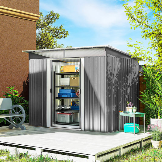 8.5' x 6' Metal Garden Shed, Utility Tool Storage, Grey Sheds Grey at Gallery Canada