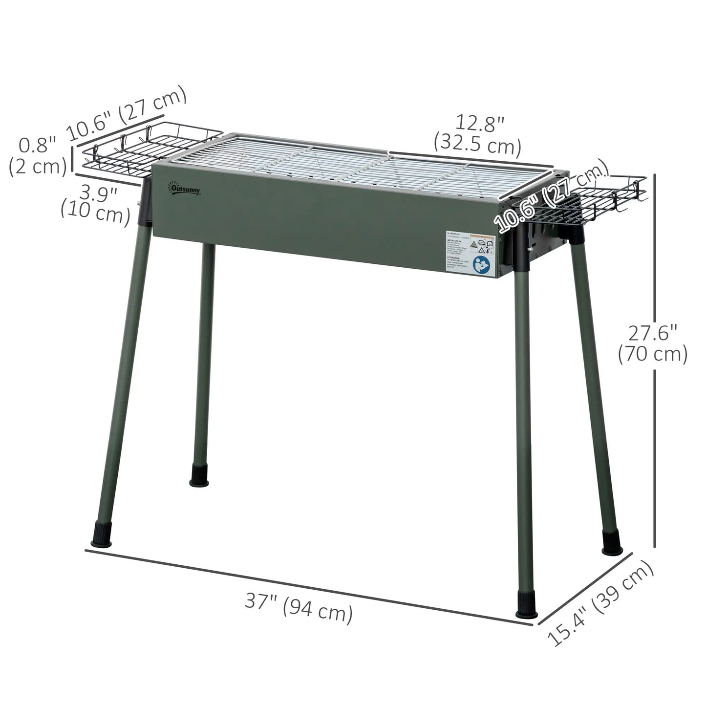 Portable Charcoal Grill With Side Baskets, Dark Green