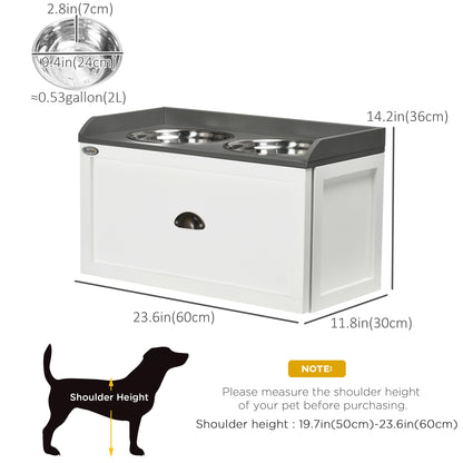 Raised Dog Bowls Feeding Station, 2 Stainless Steel Bowls, 23.6"x11.8"x14.2", White Dog Bowls at Gallery Canada