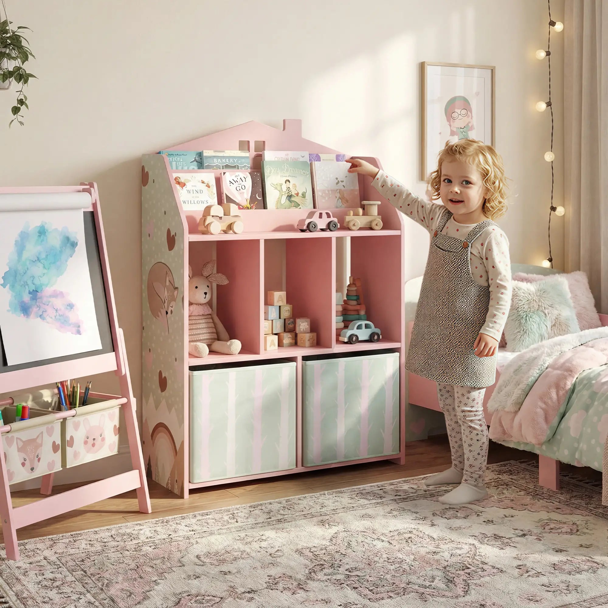 Kids Bookshelf With Storage, Toy Storage Unit, Pink Baby & Kids Storage at Gallery Canada