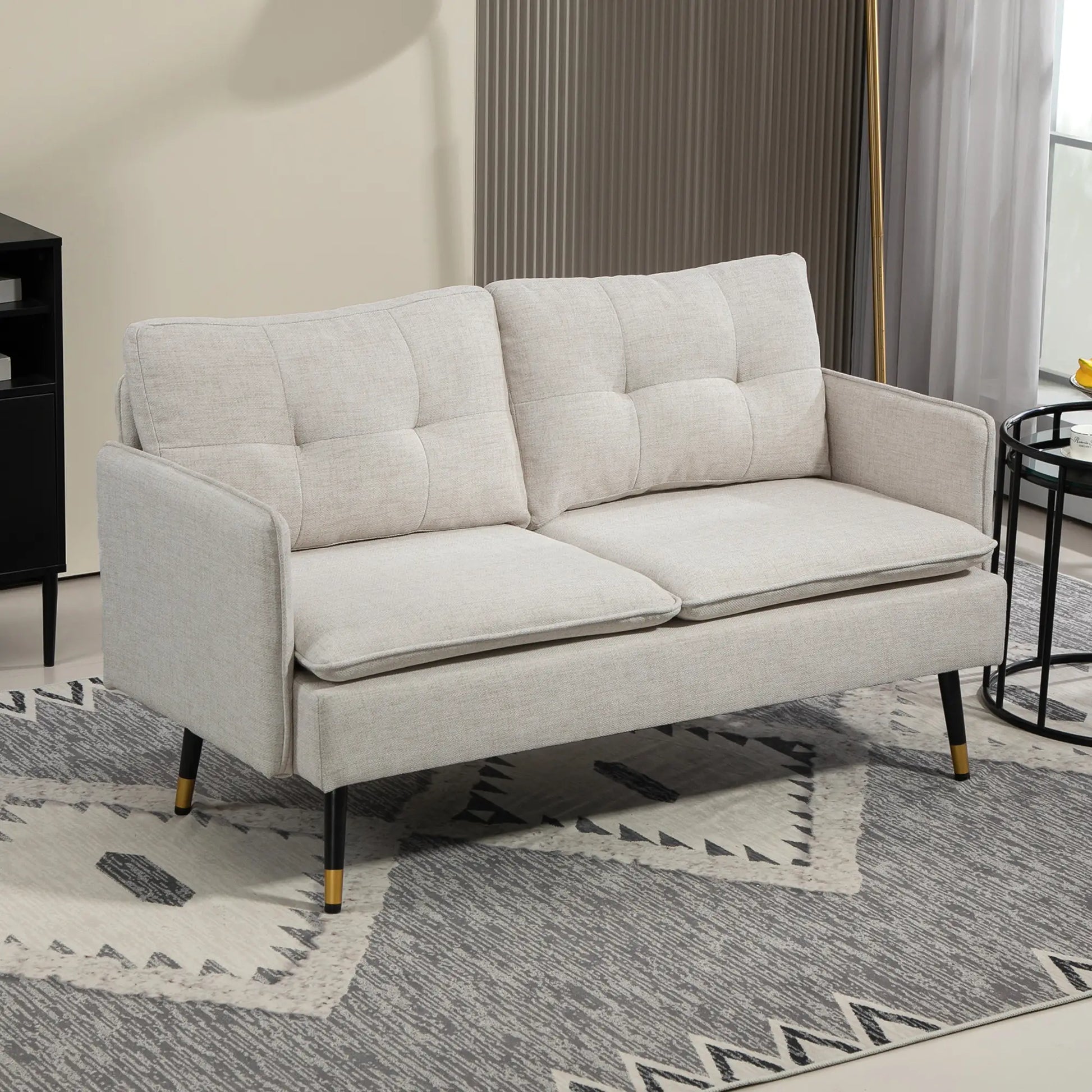 55" Loveseat, Fabric Sofa, Button Tufted Back, Steel Legs, Cream White 2-Seater Sofas at Gallery Canada