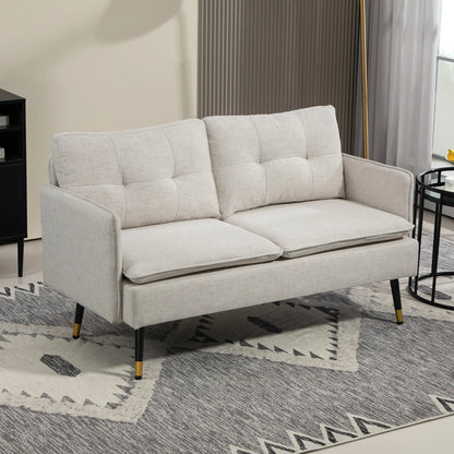 55" Loveseat, Fabric Sofa, Button Tufted Back, Steel Legs, Cream White 2-Seater Sofas at Gallery Canada
