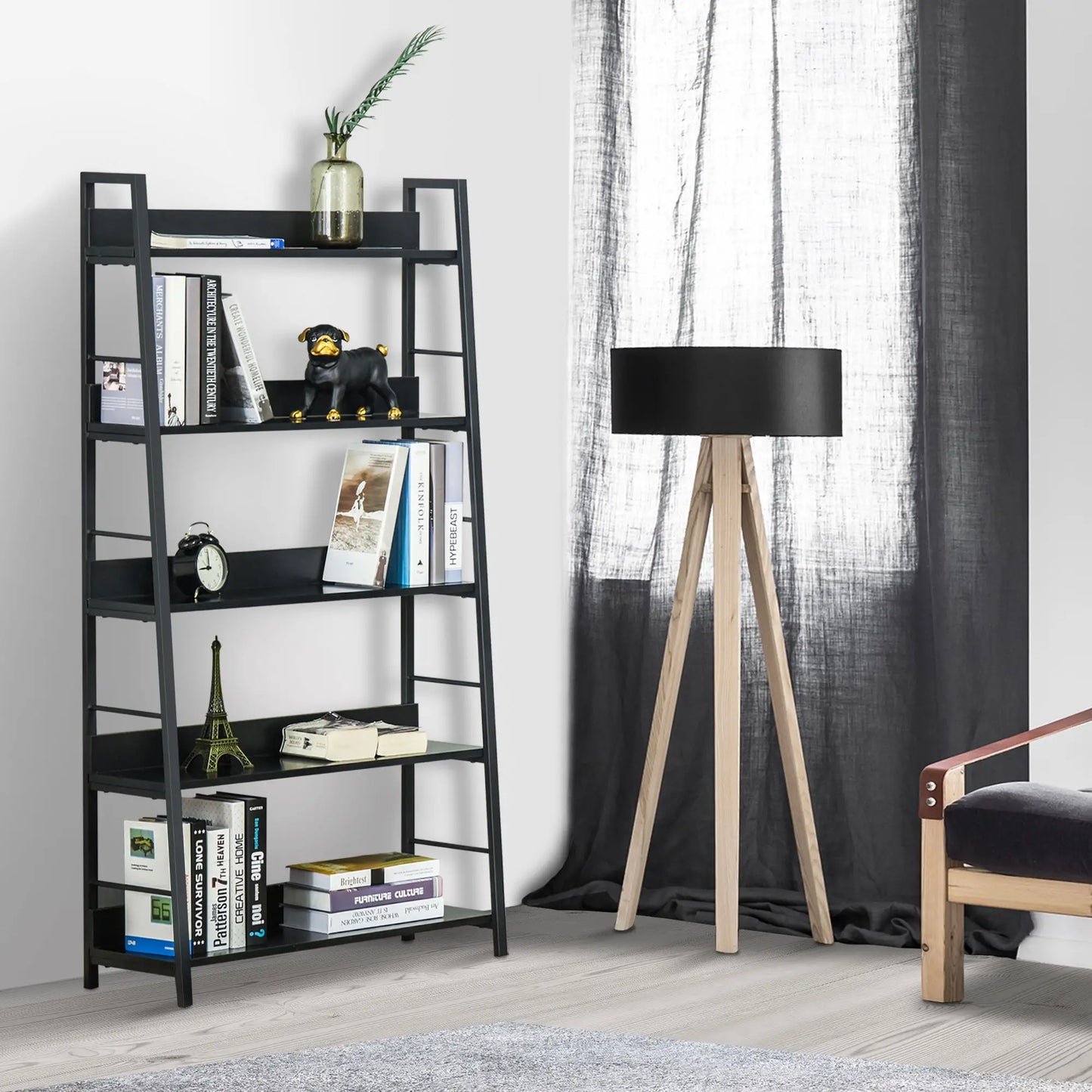 5-Tier Bookshelf, Metal Frame, Wooden Shelves, Living Room Furniture, Black Display Bookshelves at Gallery Canada
