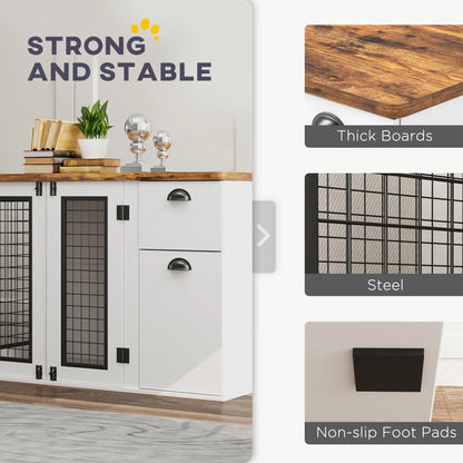44 Dog Crate with Double Doors, Storage Drawer, White Houses, Kennels & Pens at Gallery Canada