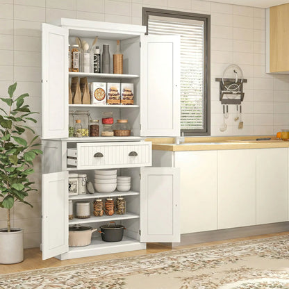 72" Kitchen Pantry, Storage Cabinet with Drawer, Doors, Cream White
