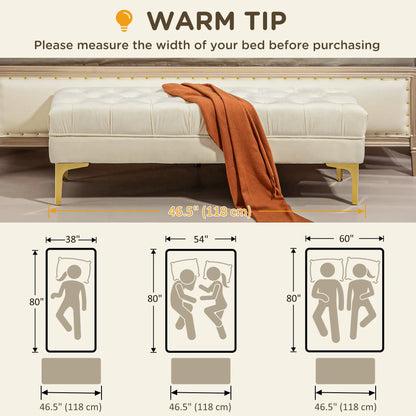 Upholstered End of Bed Bench, Button Tufted, Cream White Storage Ottomans & Benches at Gallery Canada