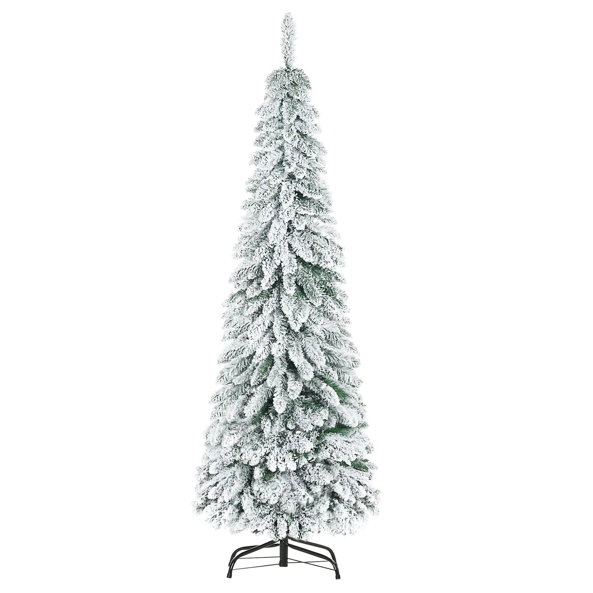 6' Artificial Slim Flocked Christmas Tree, Snow Frosted Branches, Steel Base Artificial Christmas Trees at Gallery Canada