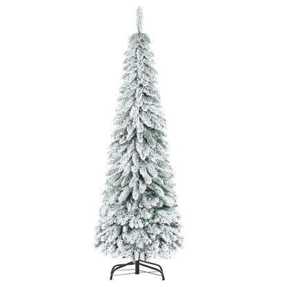 6' Artificial Slim Flocked Christmas Tree, Snow Frosted Branches, Steel Base Artificial Christmas Trees at Gallery Canada