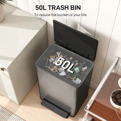 Trash Can with Soft-Close Lid, Garbage Can with Removable Inner Bucket for Kitchen 13.2gal, Silver Household Supplies at Gallery Canada