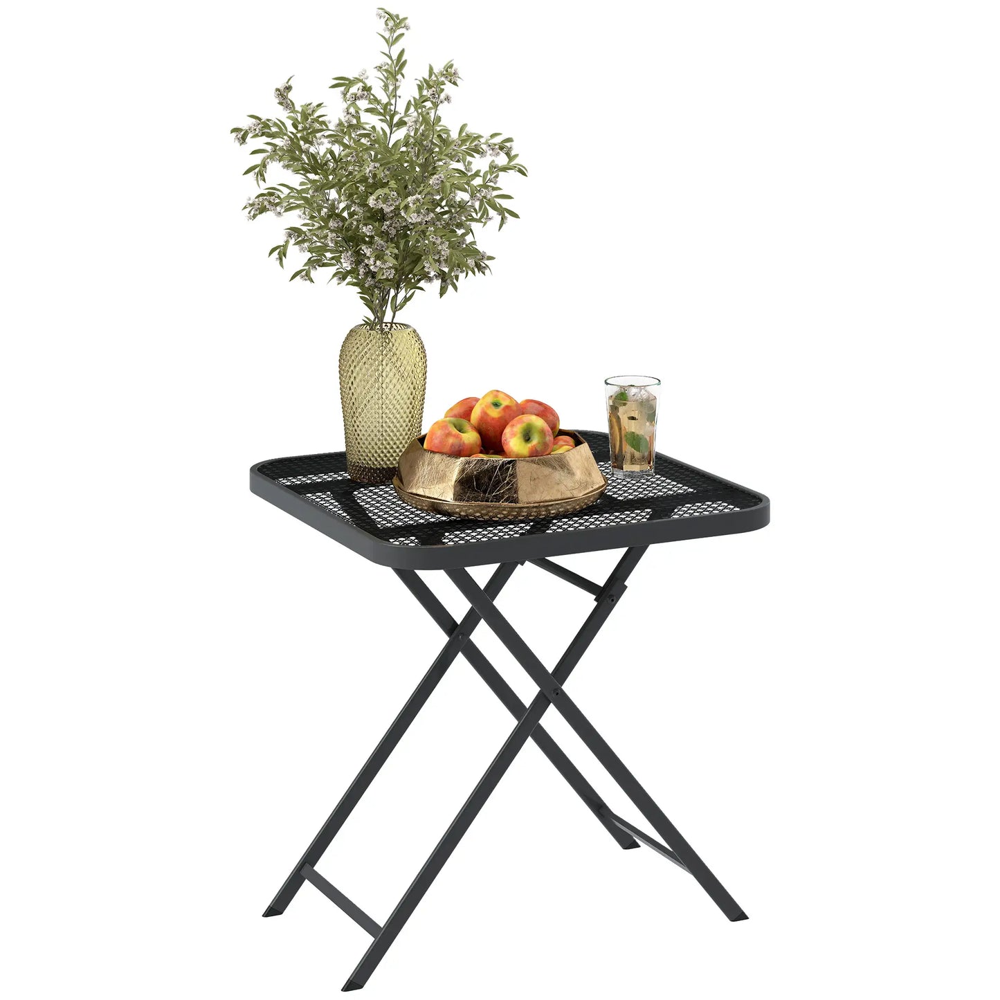 27.5" Square Outdoor Patio Table, Folding, Grid Rattan-Like Top, Black Patio Dinning Tables Black at Gallery Canada