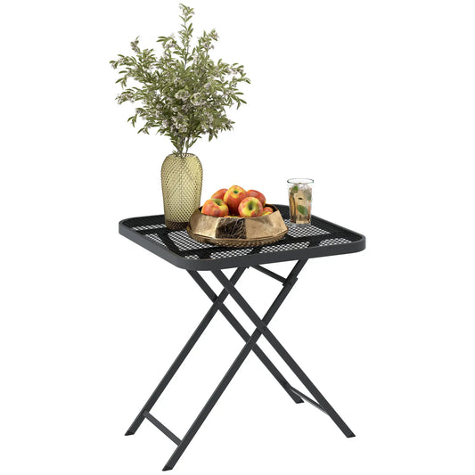 27.5" Square Outdoor Patio Table, Folding, Grid Rattan-Like Top, Black Patio Dinning Tables Black at Gallery Canada