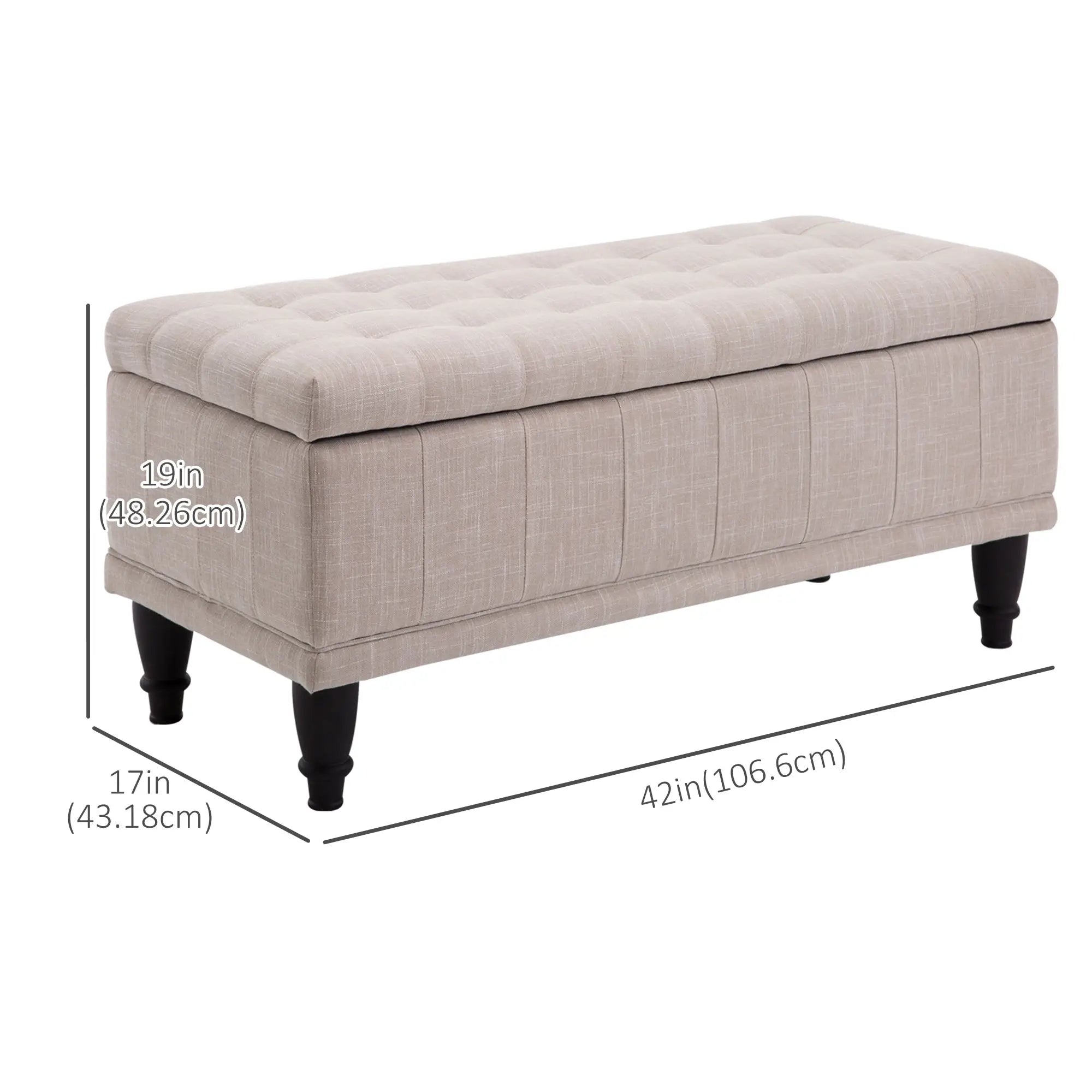 Storage Ottoman, Linen Fabric Bench with Soft Close Lid, 42