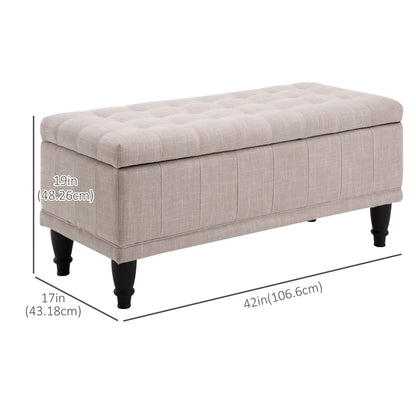 Storage Ottoman, Linen Fabric Bench with Soft Close Lid, 42" x 17" x 19", Beige Storage Ottomans & Benches at Gallery Canada