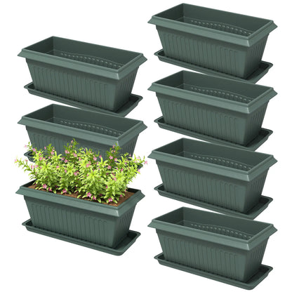7 Pack 15.7" Plastic Flower Planters, Drainage Holes, Trays, Green Garden Accessories Green at Gallery Canada
