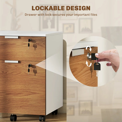 2 Drawer Small Filing Cabinet, Lockable, Office Storage, Nature Wood, White Office Cabinets & Cupboards at Gallery Canada