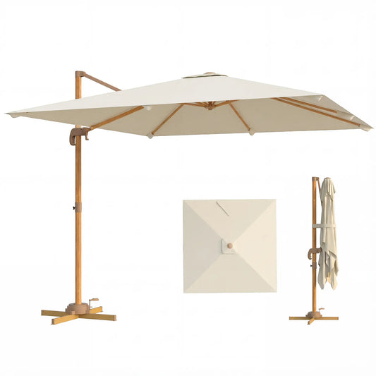 10 FT Patio Cantilever Umbrella, 360° Rotation, Crank And Tilt Offset Cantilever Umbrellas Beige, Wood Grain at Gallery Canada