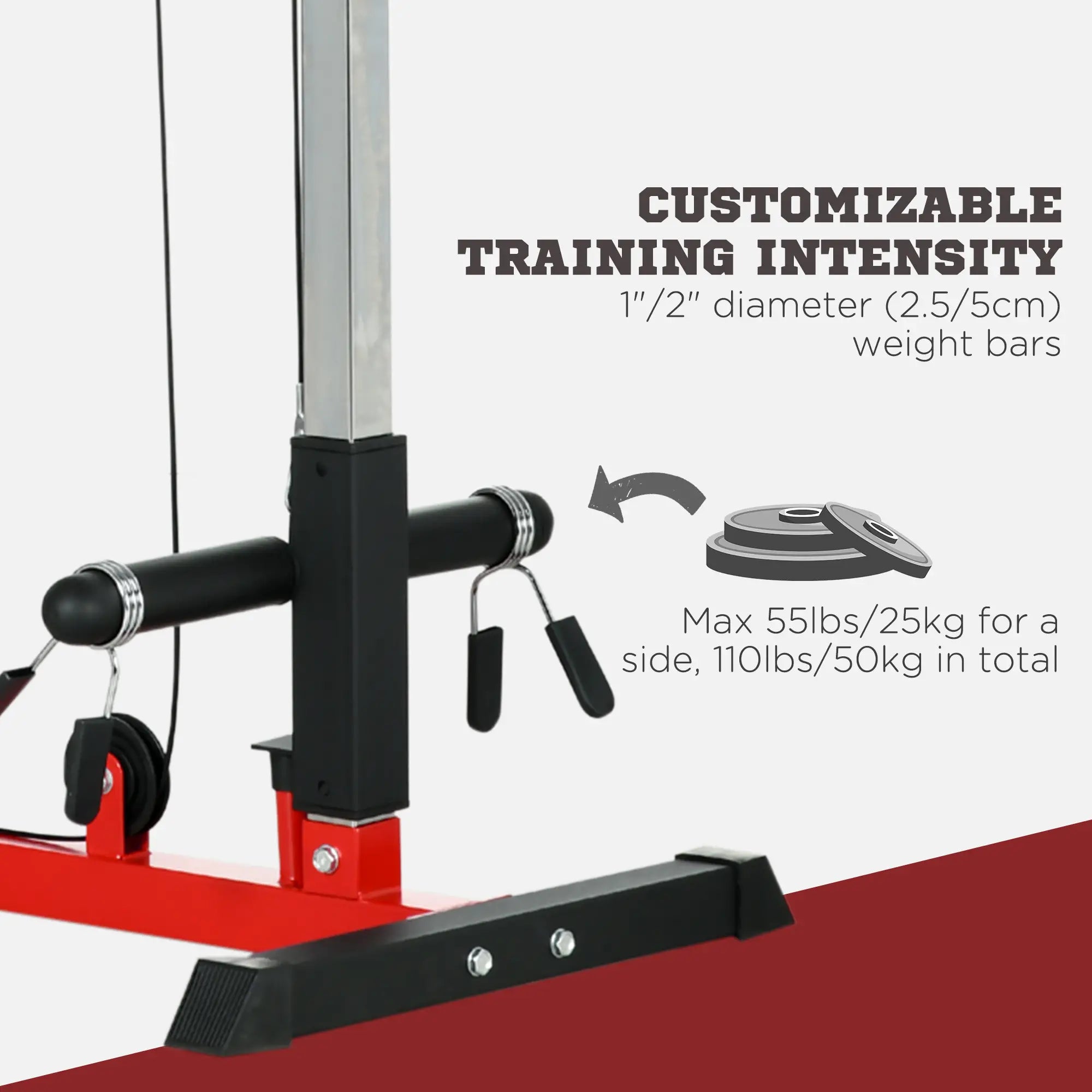 Lat Pull Down Machine, High Low Pulley, Adjustable Seat, Flip-Up Footplate, Red Power Towers at Gallery Canada