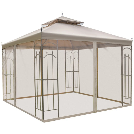 10' x 10' Steel Patio Gazebo, Removable Mesh Curtains, Brown Gazebos Brown, Charcoal Grey at Gallery Canada