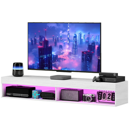 Wall Mounted TV Stand With Storage, LED Lights, For TVs Up To 75", White TV Stands White at Gallery Canada