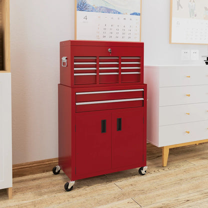 6-Drawer Rolling Tool Chest, 2 in 1 Lockable Storage Cabinet, Red Tool Organizers at Gallery Canada