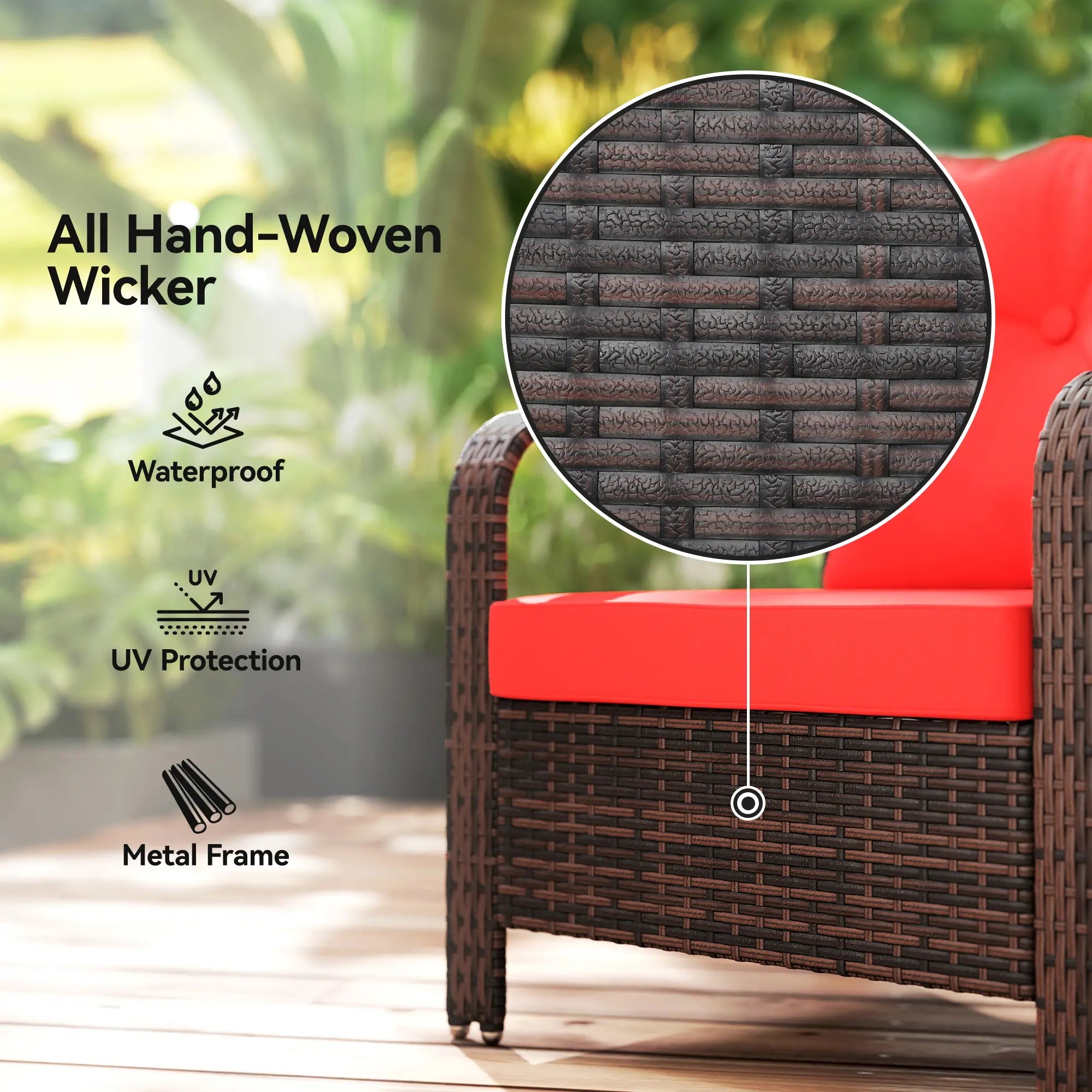 3 Pc Wicker Patio Set, Rattan Bistro with Storage Table, Thickened Cushions, Outdoor Garden Set, Red Bistro Sets at Gallery Canada